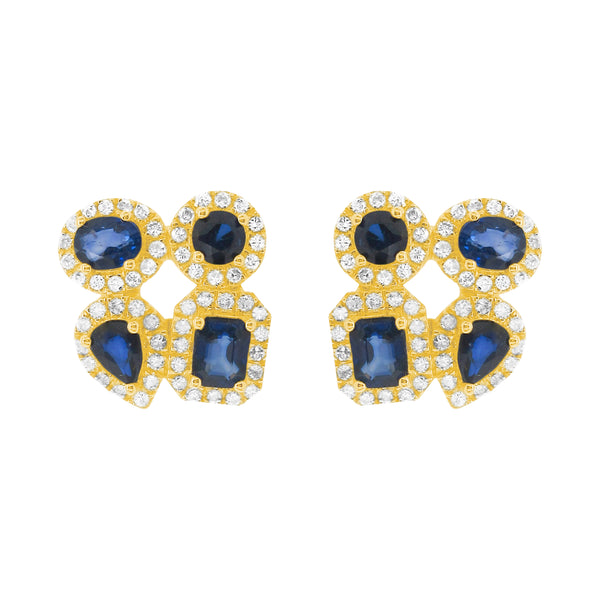 14K GOLD DIAMOND SAPPHIRE SMALL RACQUI STUDS