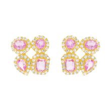 14K GOLD DIAMOND PINK SAPPHIRE SMALL RACQUI STUDS