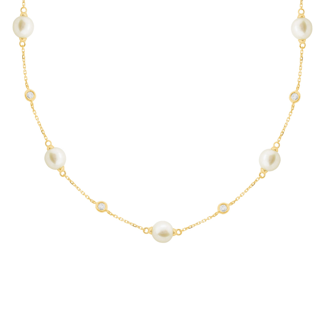 14K GOLD DIAMOND PEARL PERRY NECKLACE
