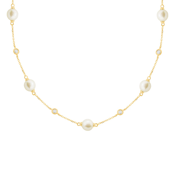 14K GOLD DIAMOND PEARL PERRY NECKLACE