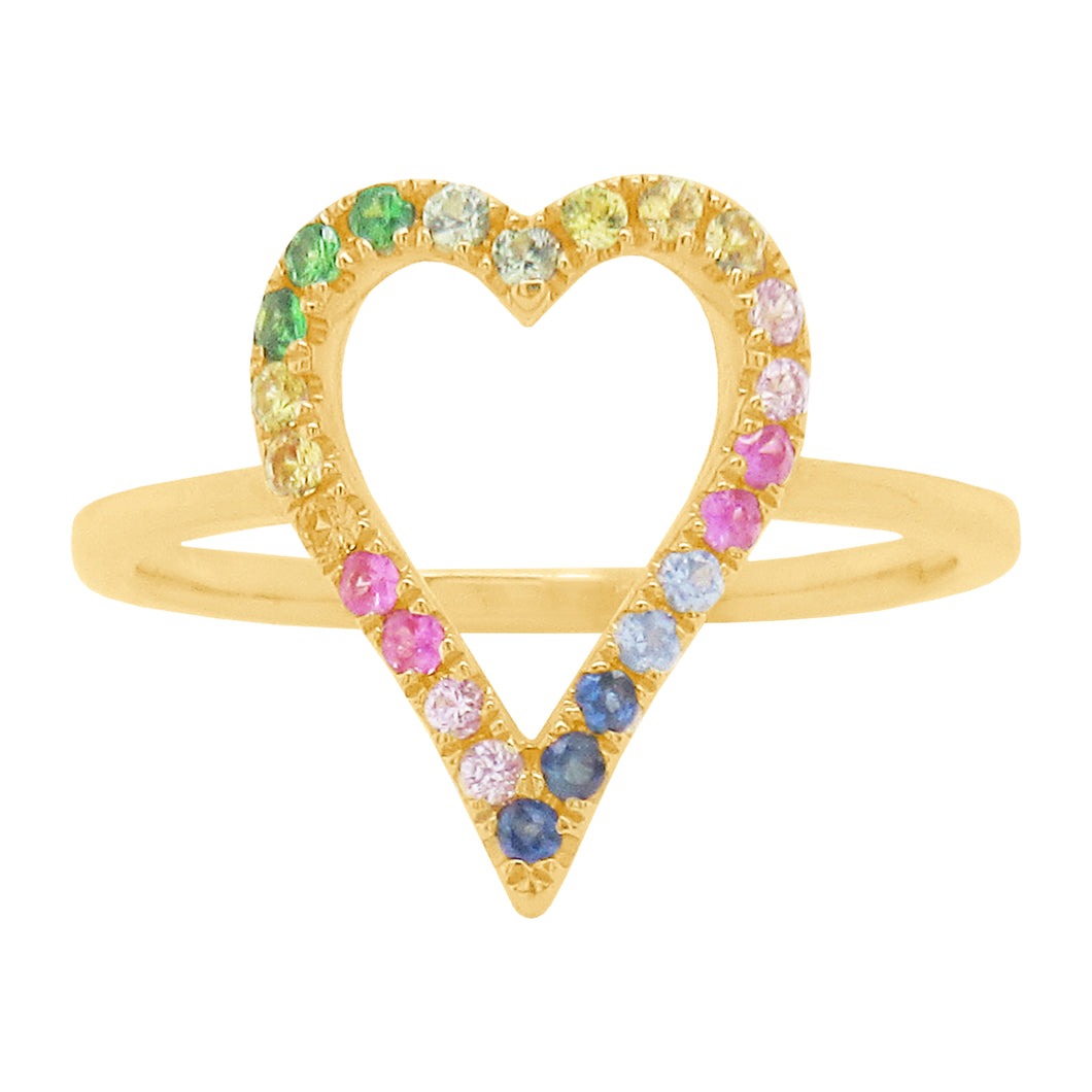 14K GOLD MULTI COLOR SAPPHIRE MELINDA HEART RING