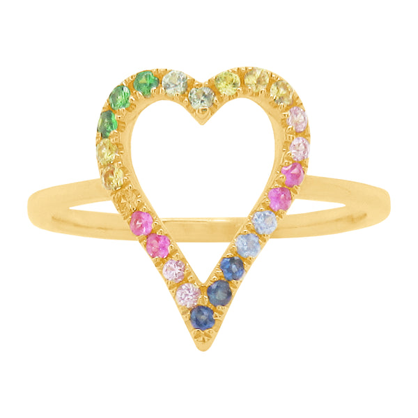 14K GOLD MULTI COLOR SAPPHIRE MELINDA HEART RING
