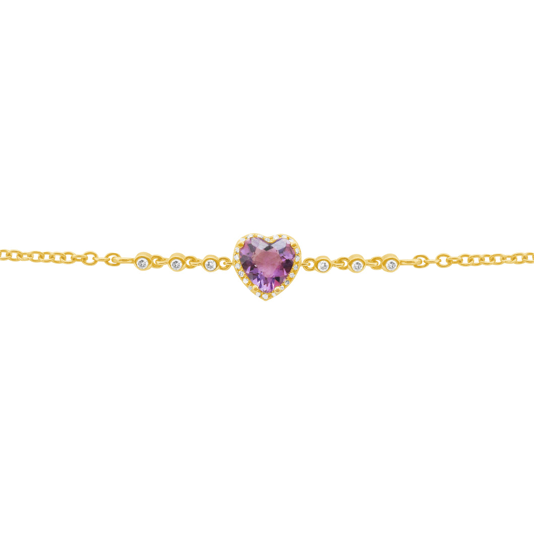 14K GOLD DIAMOND AMETHYST JOSIE HEART BRACELET