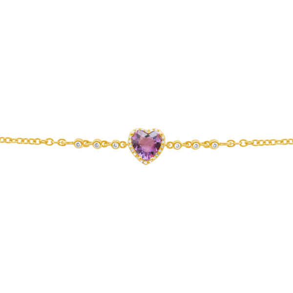 14K GOLD DIAMOND AMETHYST JOSIE HEART BRACELET