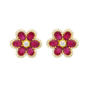 14K GOLD DIAMOND AND RUBY LARGE CARRIE FLOWER STUDS