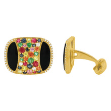14K GOLD DIAMOND ONYX AND MULTICOLOR SAPPHIRE BENSON CUFFLINKS