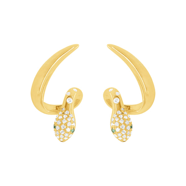 14K GOLD DIAMOND EMERALD SIENNA SNAKE EARRINGS