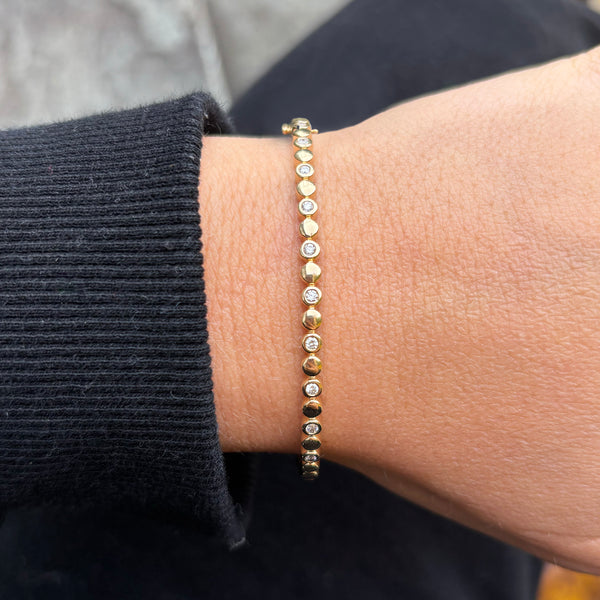 14K GOLD DIAMOND KAREN BEZEL BANGLE