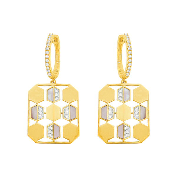 14K GOLD DIAMOND MOTHER OF PEARL CASSIE EARRINGS