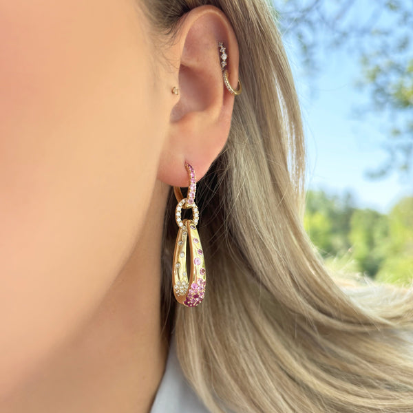 14K GOLD DIAMOND RUBY AND PINK SAPPHIRE SAGE EARRINGS