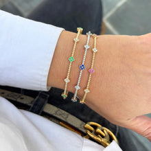 14K GOLD DIAMOND SAPPHIRE CLOVER FLEX BANGLE