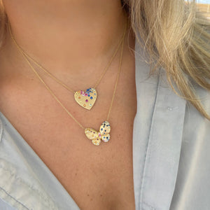 14K GOLD MULTICOLOR SAPPHIRE HANNAH CONFETTI HEART NECKLACE