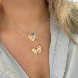 14K GOLD DIAMOND MULTICOLOR SAPPHIRE CONFETTI BUTTERFLY NECKLACE