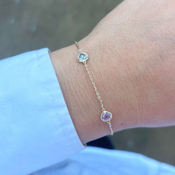 14K GOLD BLUE TOPAZ AMETHYST SELAH HEART BRACELET