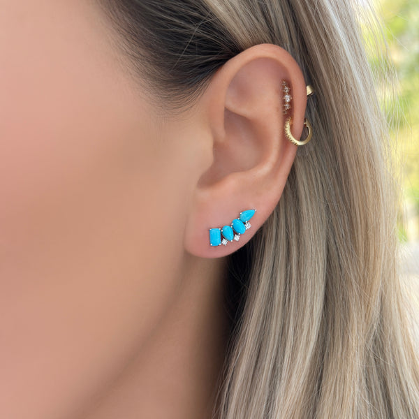 14K GOLD DIAMOND TURQUOISE CARMIT STUDS