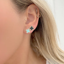 14K GOLD DIAMOND TURQUOISE EVA CLOVER STUDS