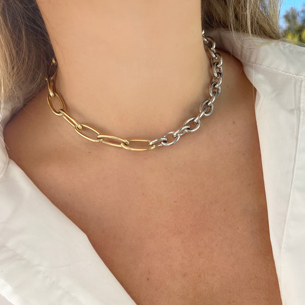 14K TWO-TONE GOLD MIA LINK NECKLACE