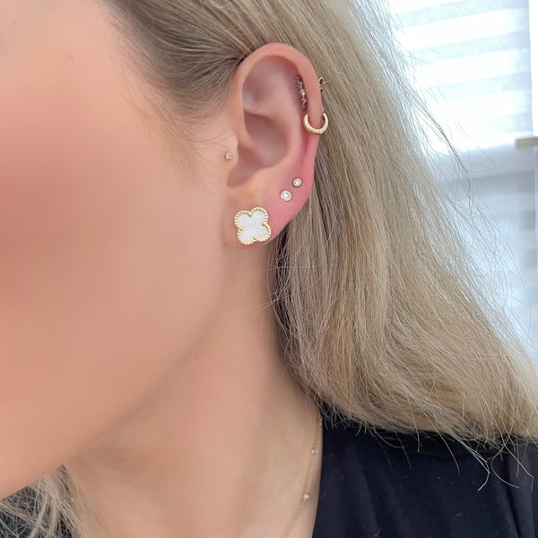 14K GOLD MOTHER OF PEARL CLARA CLOVER STUDS