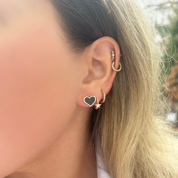 14K GOLD ONYX LARGE MEGAN HEART STUDS