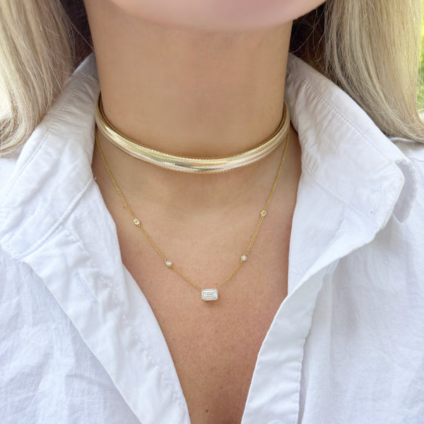 14K GOLD LAB GROWN DIAMONDS BY THE YARD EMERALD NECKLACE