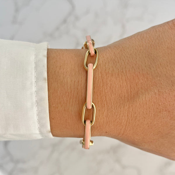 14K GOLD LIGHT PINK ENAMEL TESSA LINK BRACELET