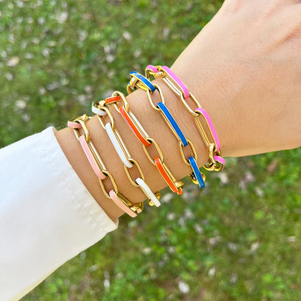 14K GOLD BLUE ENAMEL TESSA LINK BRACELET