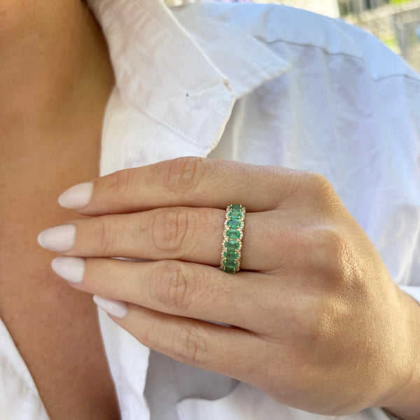 14K GOLD DIAMOND EMERALD SARIT RING