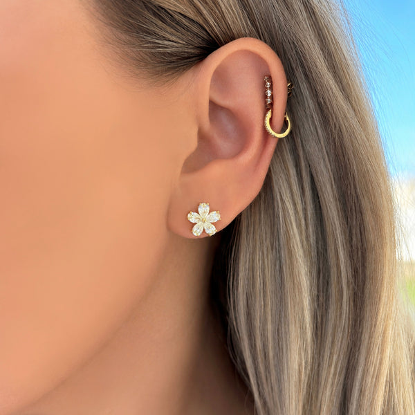 14K GOLD DIAMOND SMALL OLIVIA FLOWER EARRINGS