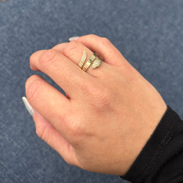 14K GOLD DIAMOND EMERALD SPENCER SNAKE RING