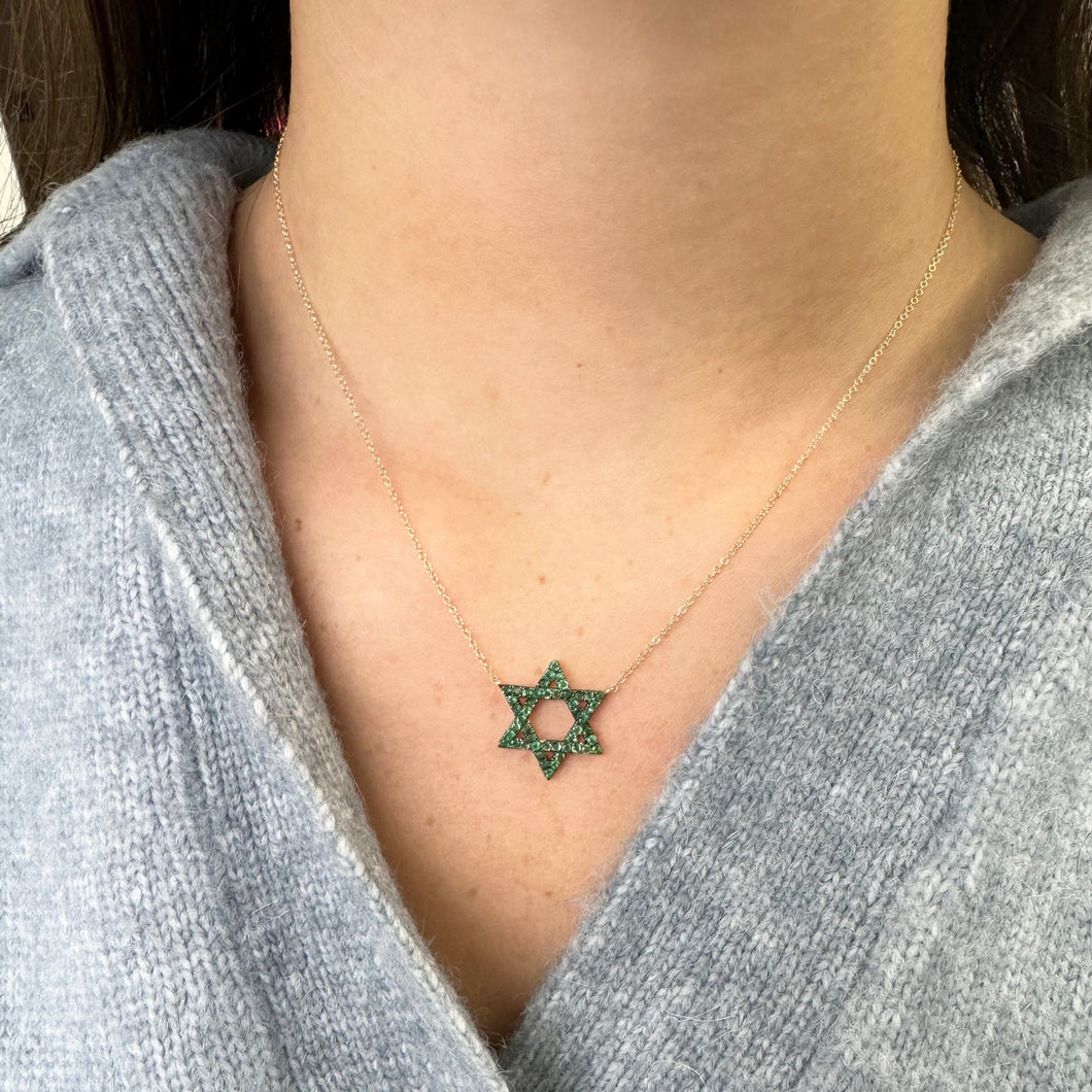 14K GOLD EMERALD MAGEN DAVID NECKLACE