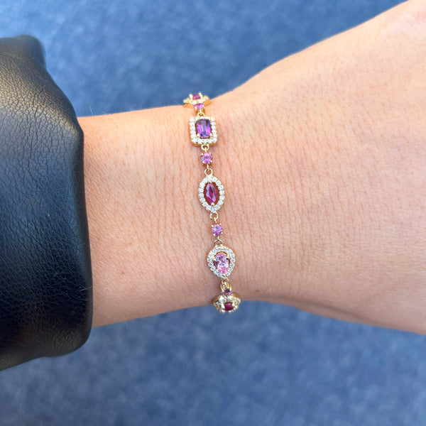 14K GOLD DIAMOND RUBY AND MULTICOLOR SAPPHIRE ELLA BRACELET