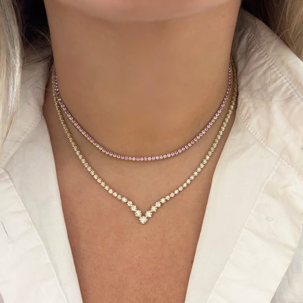14K GOLD DIAMOND PINK SAPPHIRE ELLIE NECKLACE