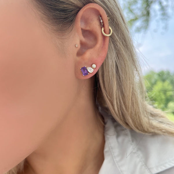 14K GOLD WHITE TOPAZ AND AMETHYST CHARLOTTE STUDS