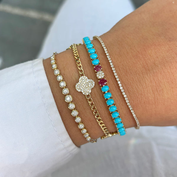14K GOLD DIAMOND TURQUOISE AND RUBY LIANA BRACELET