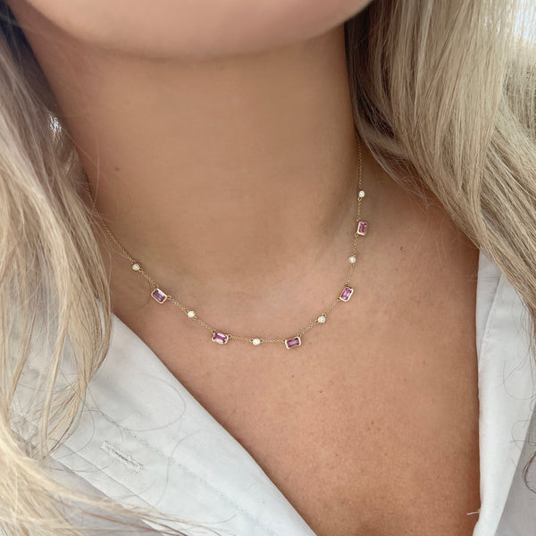 14K GOLD DIAMOND PINK SAPPHIRE DELILAH NECKLACE