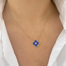 14K GOLD DIAMOND LAPIS BRIA CLOVER NECKLACE