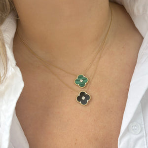 14K GOLD DIAMOND MALACHITE BRIA CLOVER NECKLACE