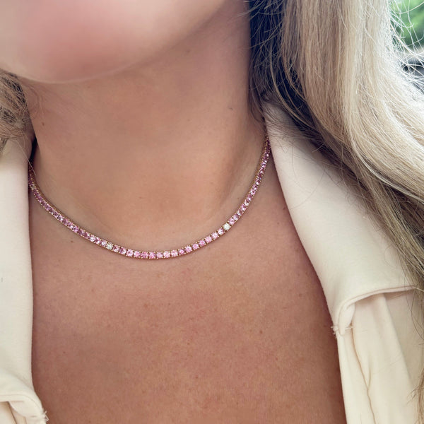 14K GOLD DIAMOND PINK SAPPHIRE HILARY TENNIS NECKLACE
