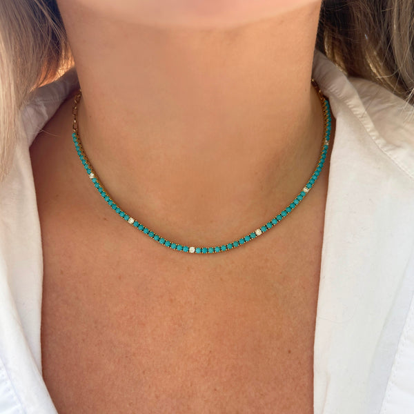 14K GOLD DIAMOND TURQUOISE STELLA NECKLACE