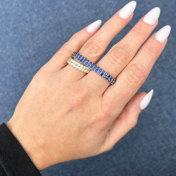 14K GOLD DIAMOND SAPPHIRE LAUREN DOUBLE FINGER RING