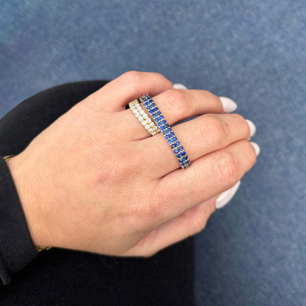 14K GOLD DIAMOND SAPPHIRE LAUREN DOUBLE FINGER RING