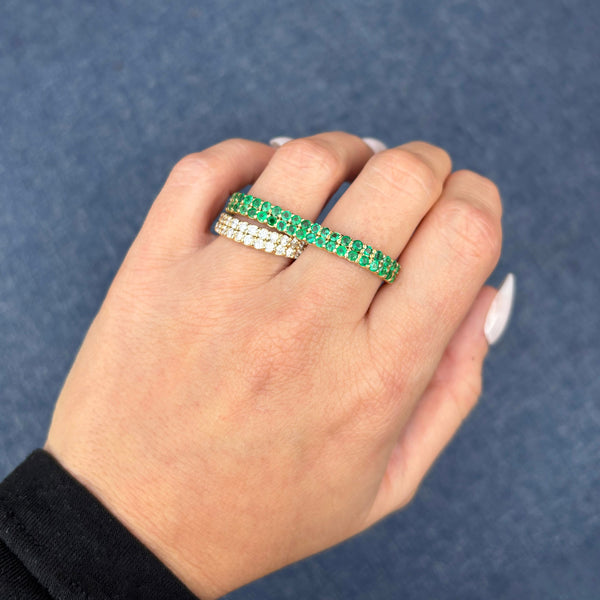 14K GOLD DIAMOND EMERALD LAUREN DOUBLE FINGER RING