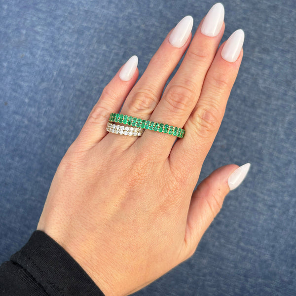 14K GOLD DIAMOND EMERALD LAUREN DOUBLE FINGER RING