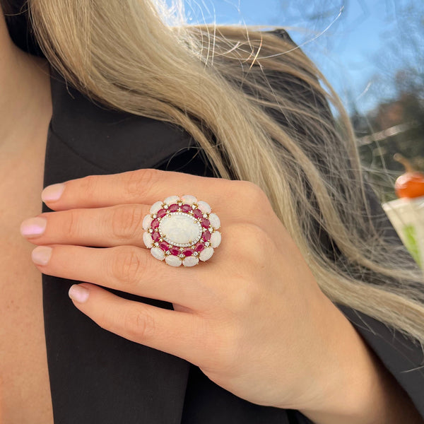 18K GOLD DIAMOND RUBY AND OPAL KARINA RING