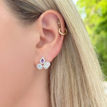 14K GOLD DIAMOND MULTI COLOR SAPPHIRE NORI STUDS