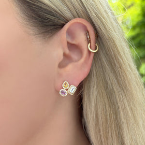 14K GOLD DIAMOND MULTI COLOR SAPPHIRE NORI STUDS