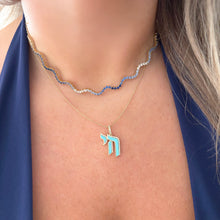 14K GOLD DIAMOND TURQUOISE CHAI NECKLACE