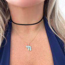 14K GOLD DIAMOND TURQUOISE CHAI NECKLACE