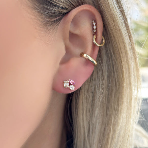 14K GOLD DIAMOND PINK SAPPHIRE FINNY STUDS