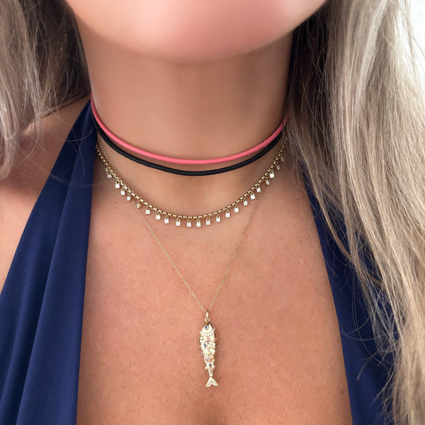 14K GOLD DIAMOND MULTI COLOR SAPPHIRE FISH NECKLACE